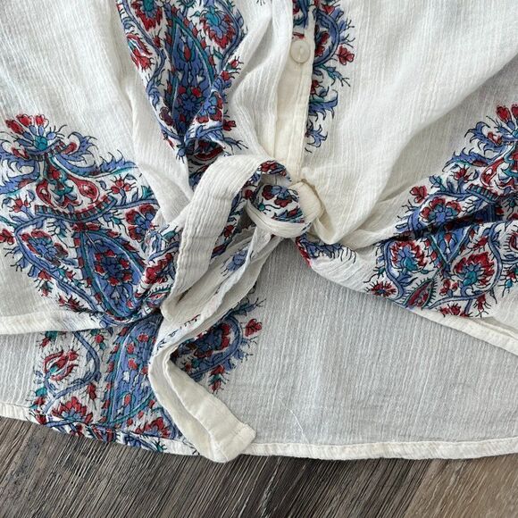 Lucky Brand Peter Dunham Paisley Front Tie Top 1X - Picture 3 of 9